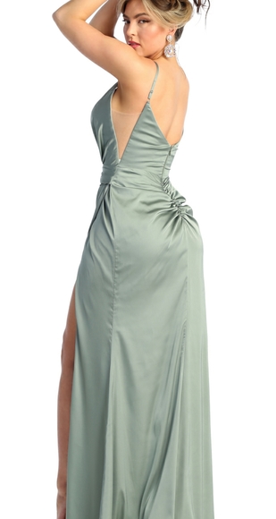 Sage green floor length illusion sides gown with leg slit - Picture 3 of 5